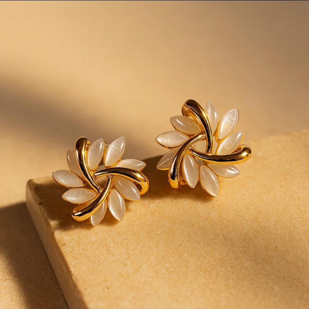 Pendientes Hoja de Oro Ópalo Blanco