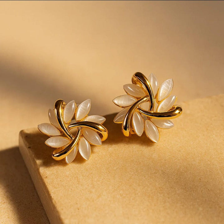 Pendientes Hoja de Oro Ópalo Blanco