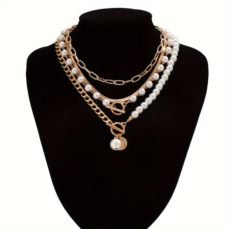 Conjunto de Collares en Capas con Perlas Modernas