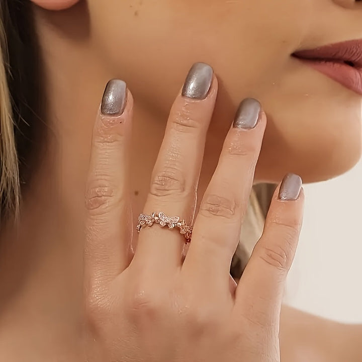 Anillo Mariposa Strass Oro Blanco