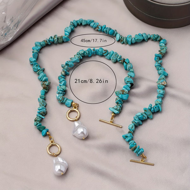 Conjunto de Collares y Pulsera Turquesa y Perla