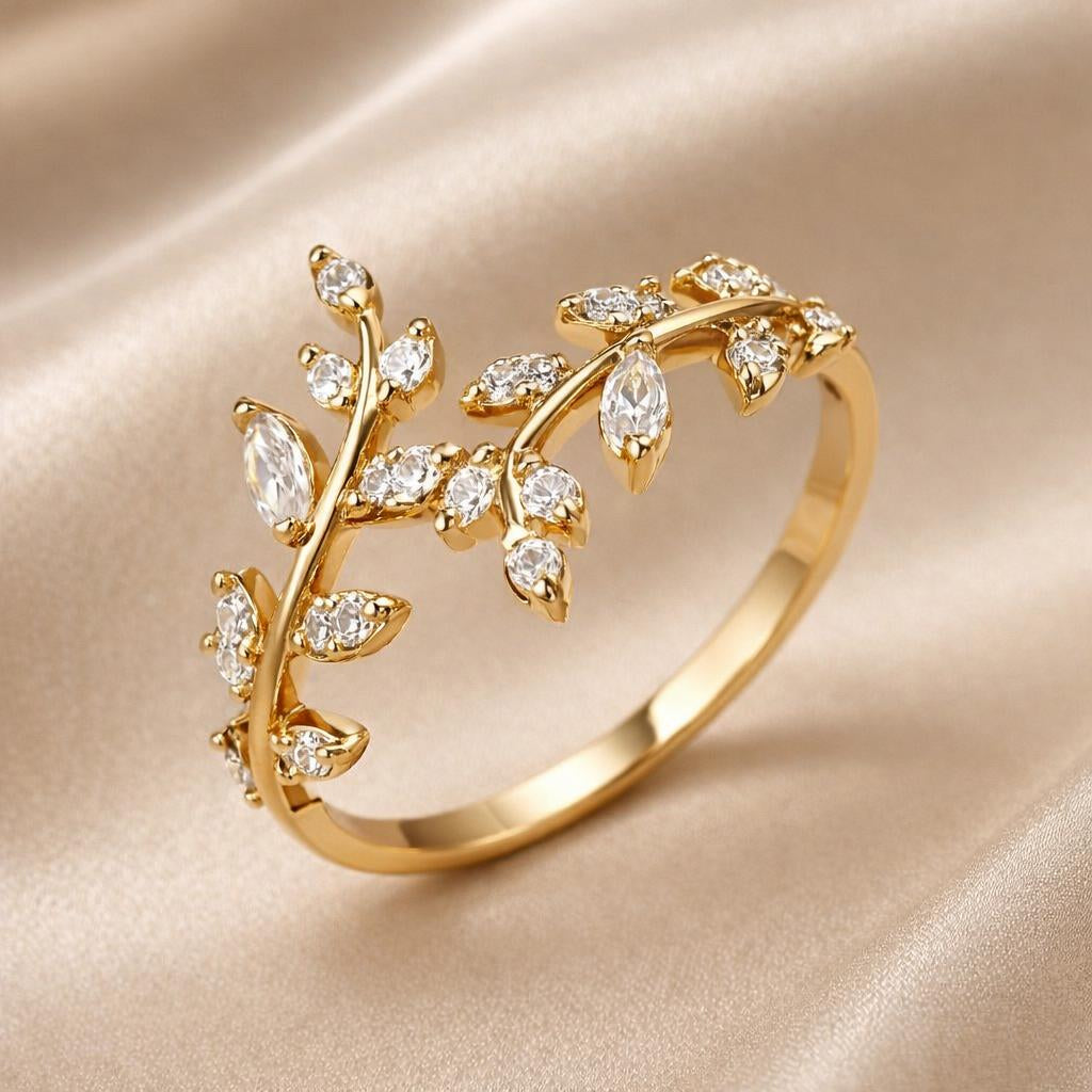 Anillo Enredadera Circonitas Oro Blanco Ajustable
