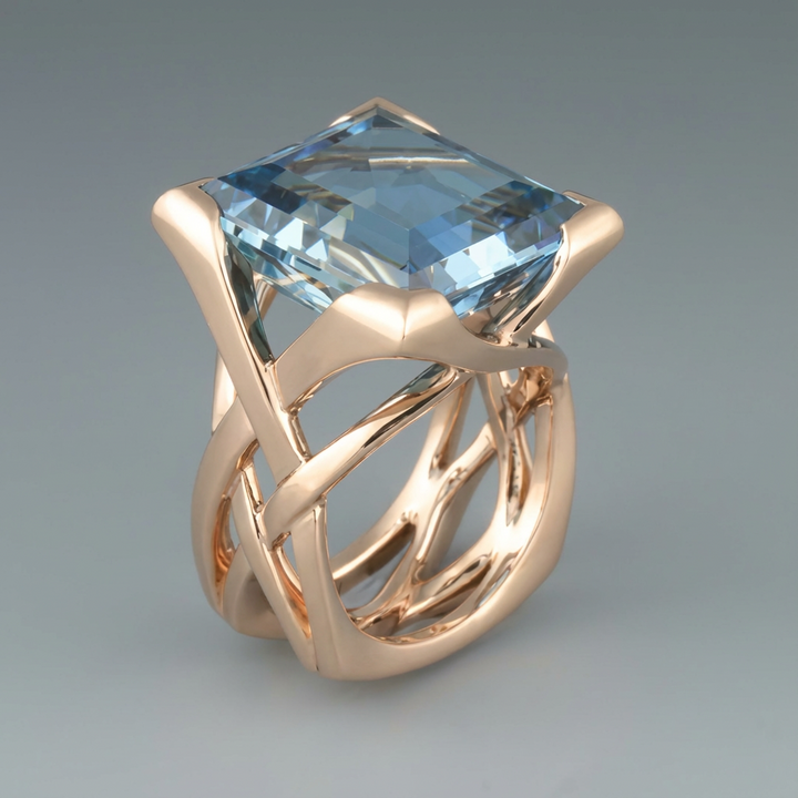 Anillo Oro Rosa con Circonita Azul