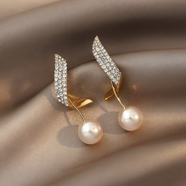 Pendientes de Perla con Pluma de Cristal