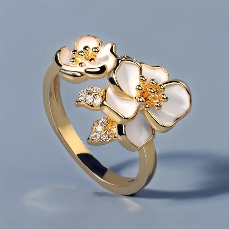 Anillo vintage de flor de esmalte