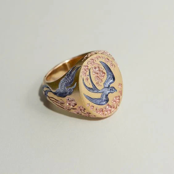 Anillo Colibrí Azul y Oro