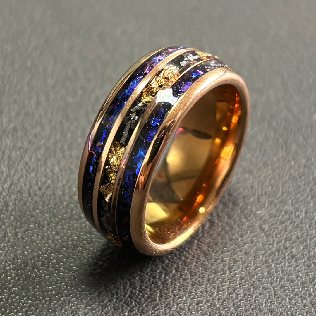 Anillo Dorado Piedras Azules