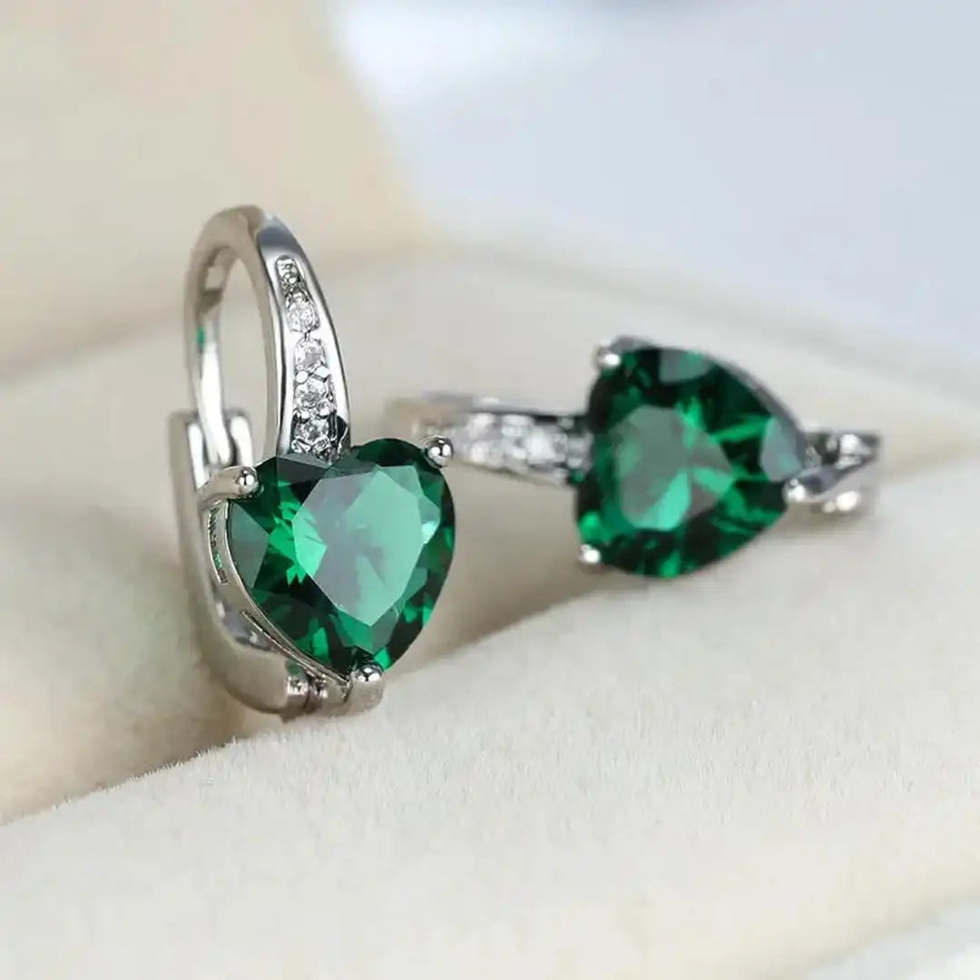 Pendientes Corazón Verde Colgantes