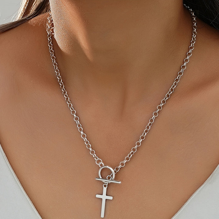 Collar Cruz con Cierre Oro Blanco