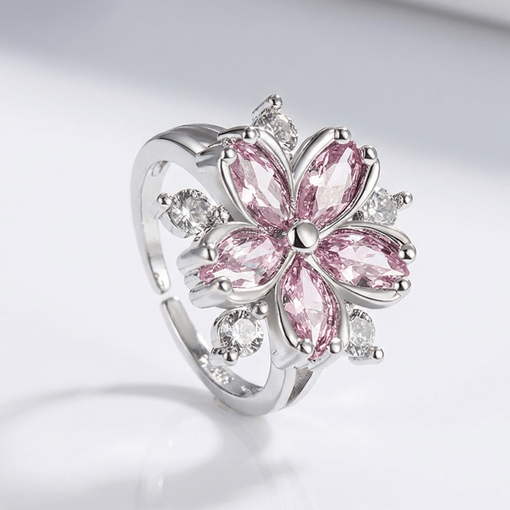 Anillo Ajustable con Cereza y Flor