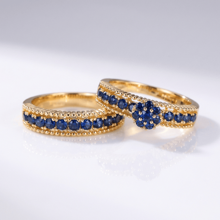 Conjunto Apilable con Zafiro Azul de Oro