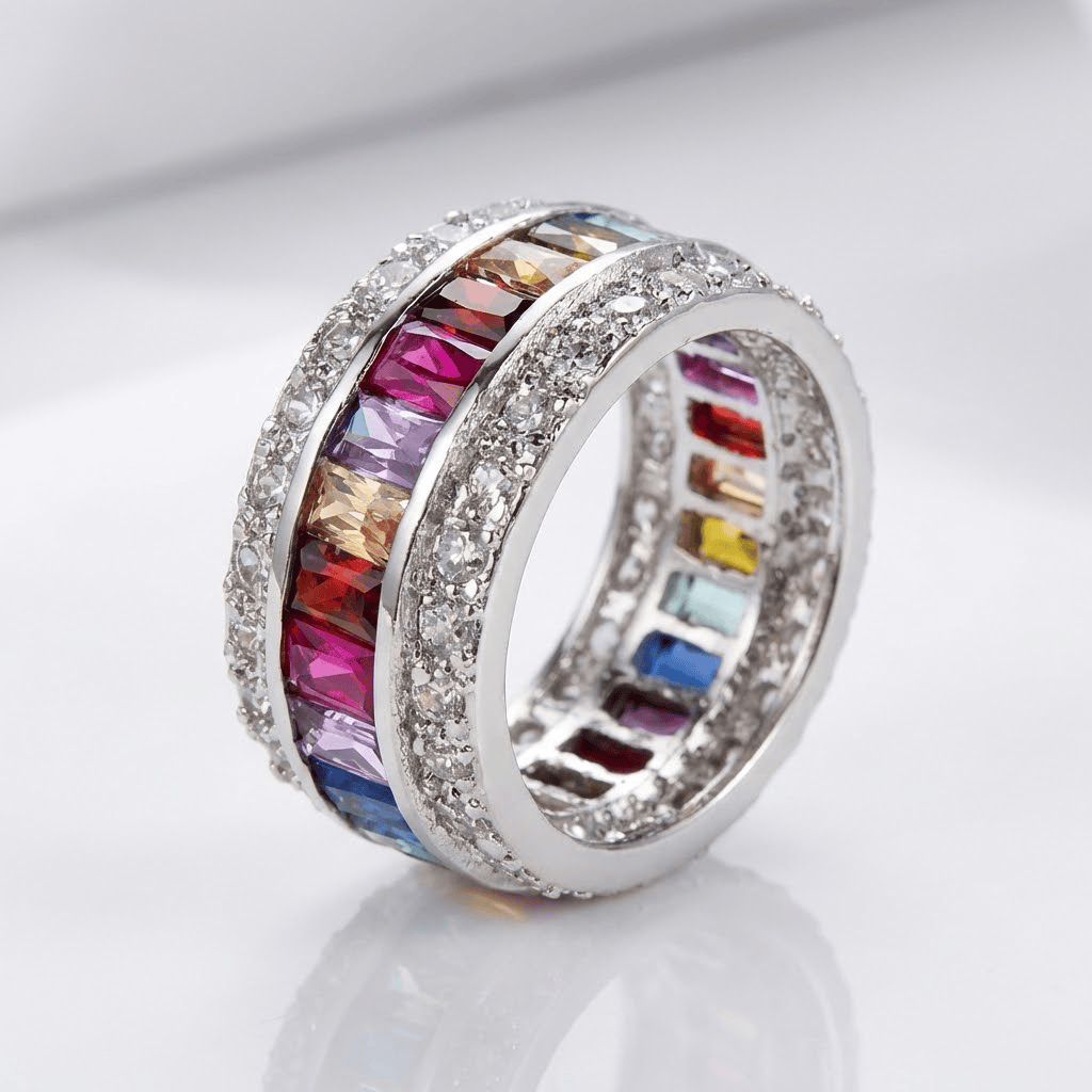 Anillo Arcoíris Plateado