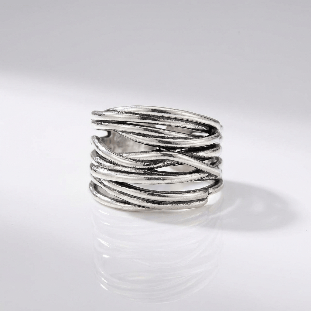 Anillo Ajustable con Circonita Plateado