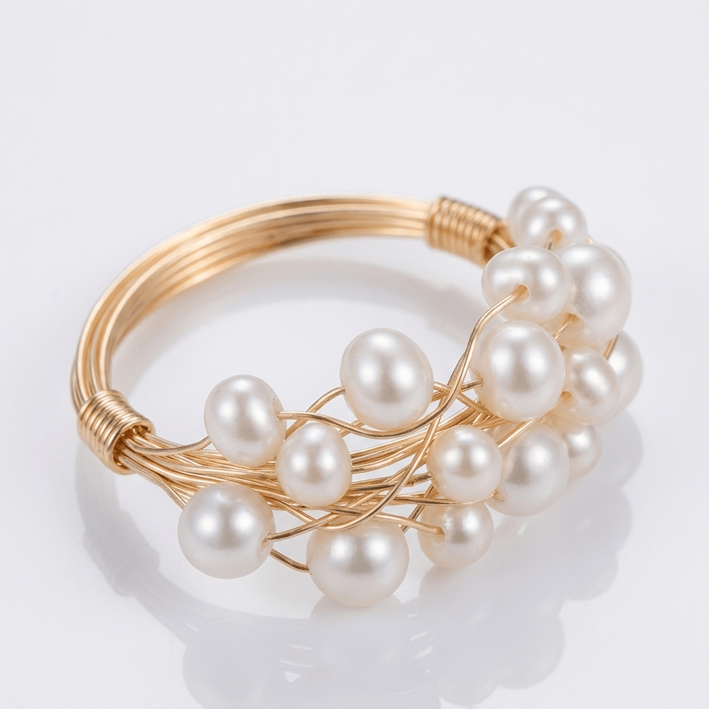 Anillo Racimo Ajustable con Perla de Oro