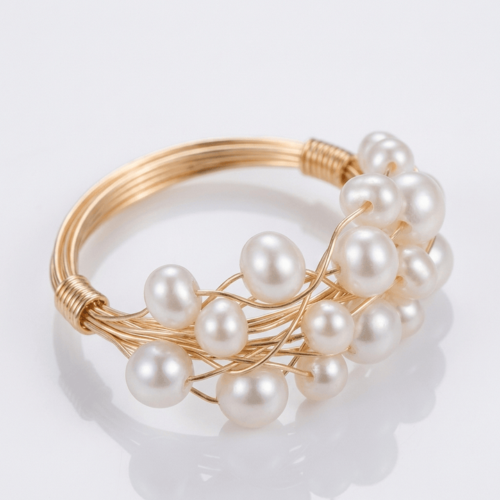 Anillo Racimo Ajustable con Perla de Oro