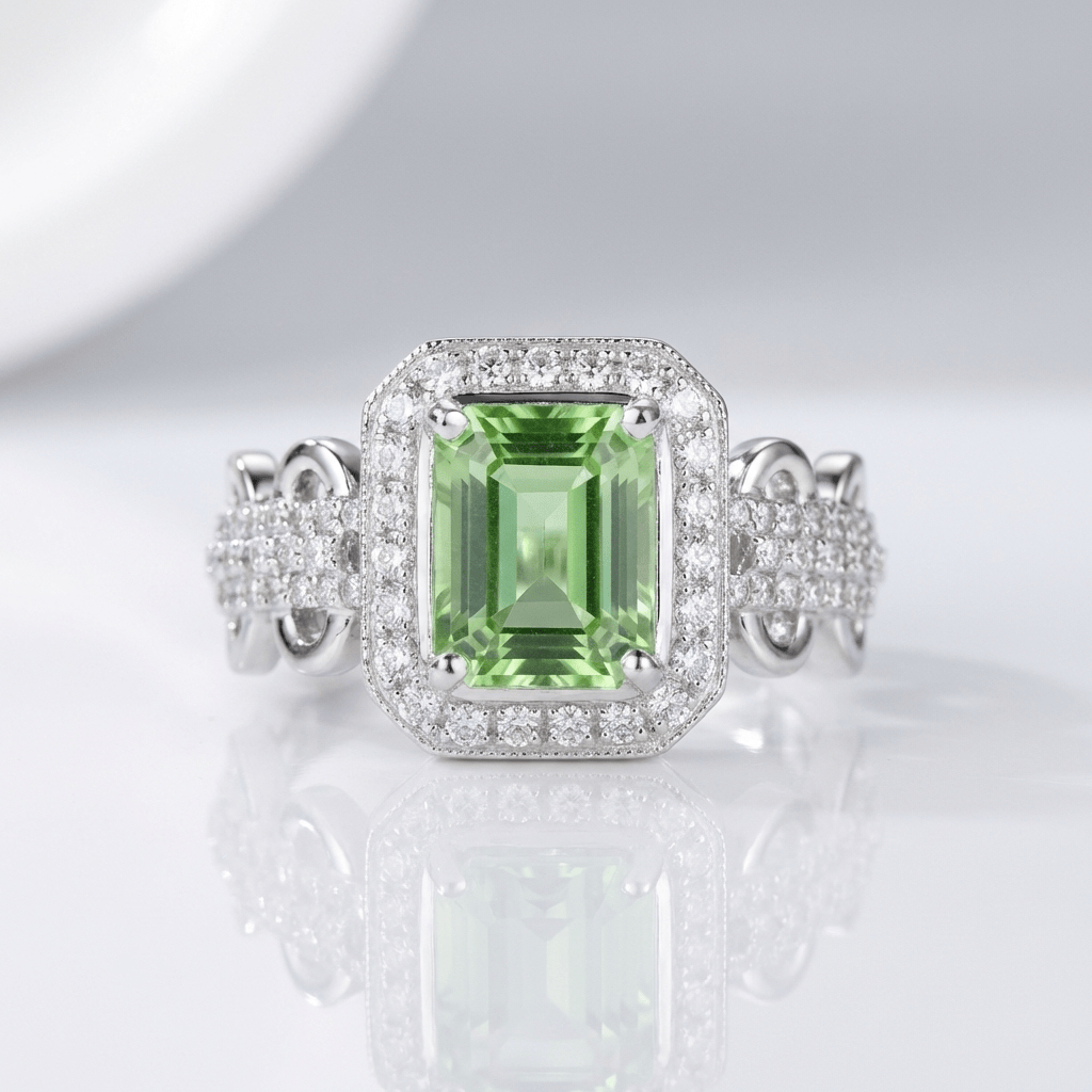 Anillo Halo con Esmeralda