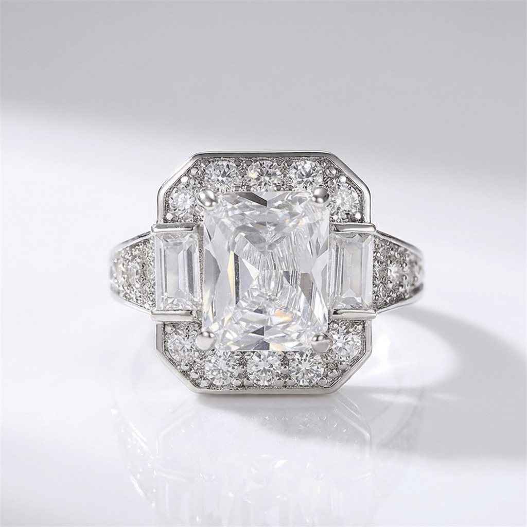 Anillo Rectangular con Circonita Plateado