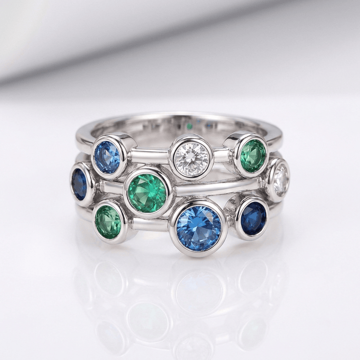 Anillo con Piedra Colorido Plateado