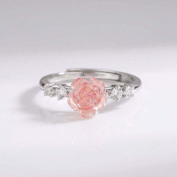 Anillo Ajustable con Cristal Rosa Plateado
