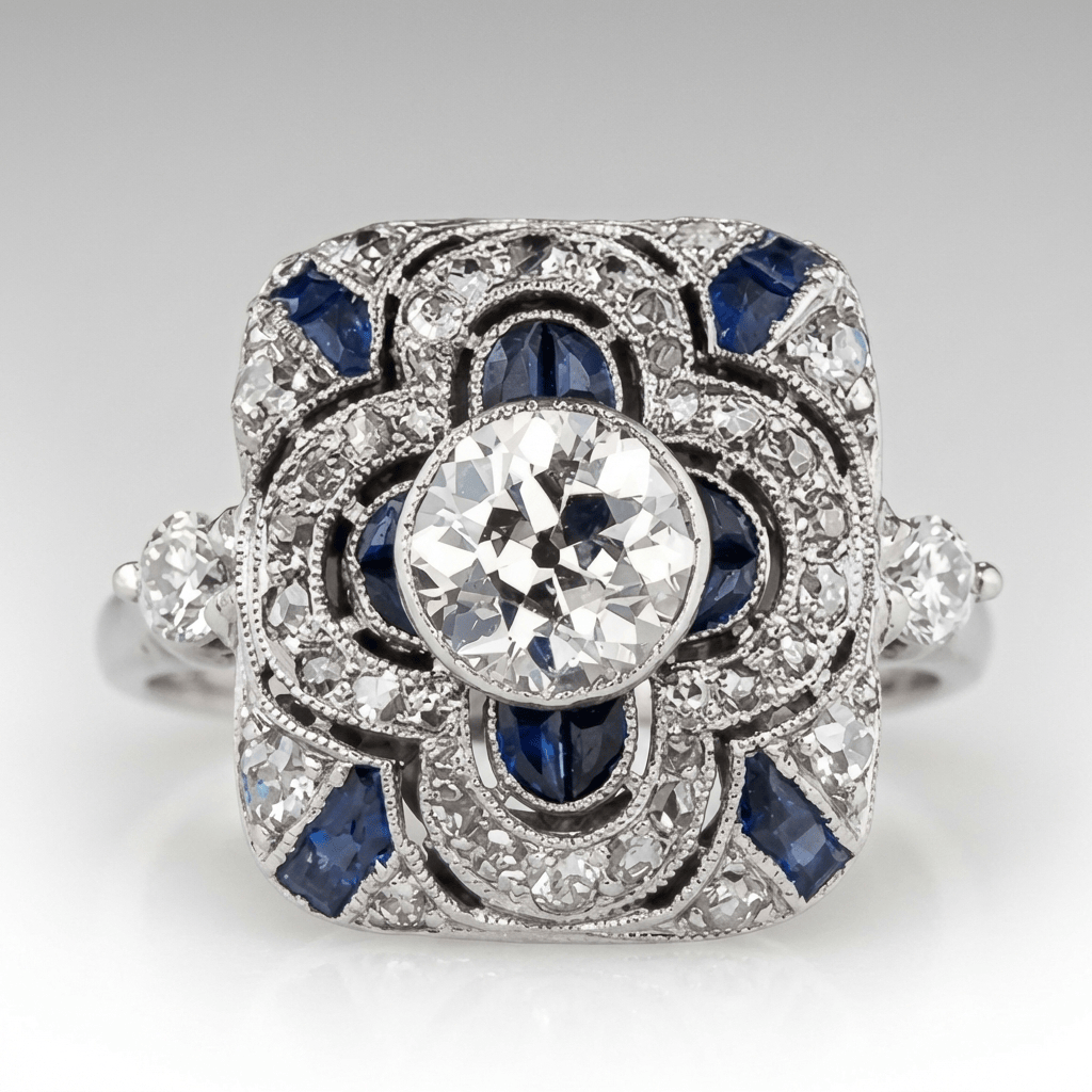 Anillo Plateado Azul Vintage