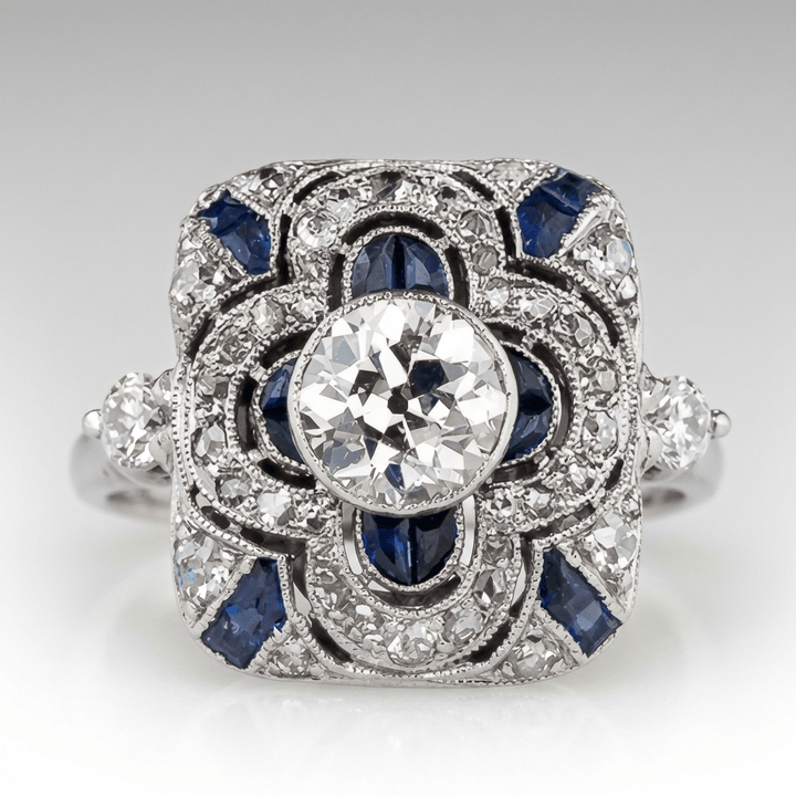 Anillo Plateado Azul Vintage