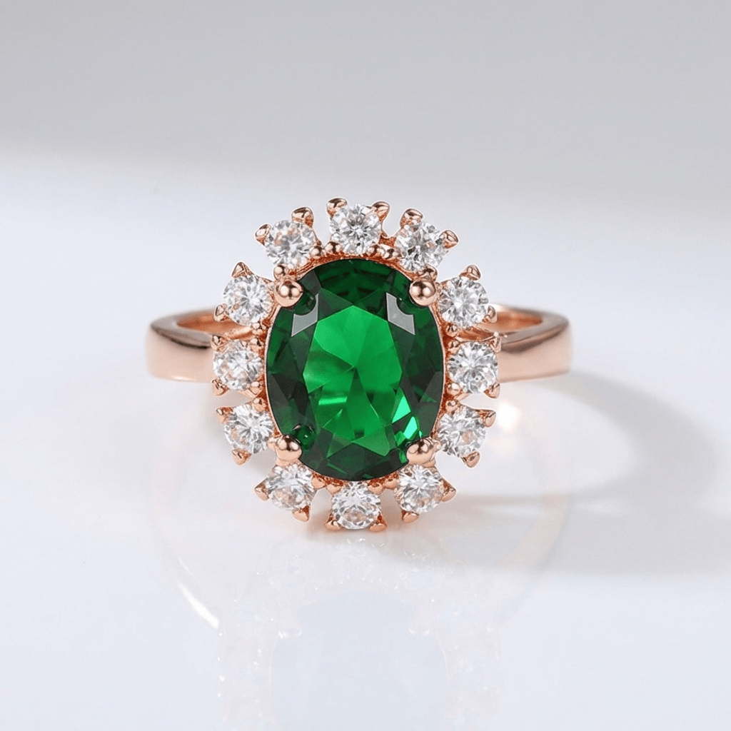 Anillo Halo Ajustable con Esmeralda