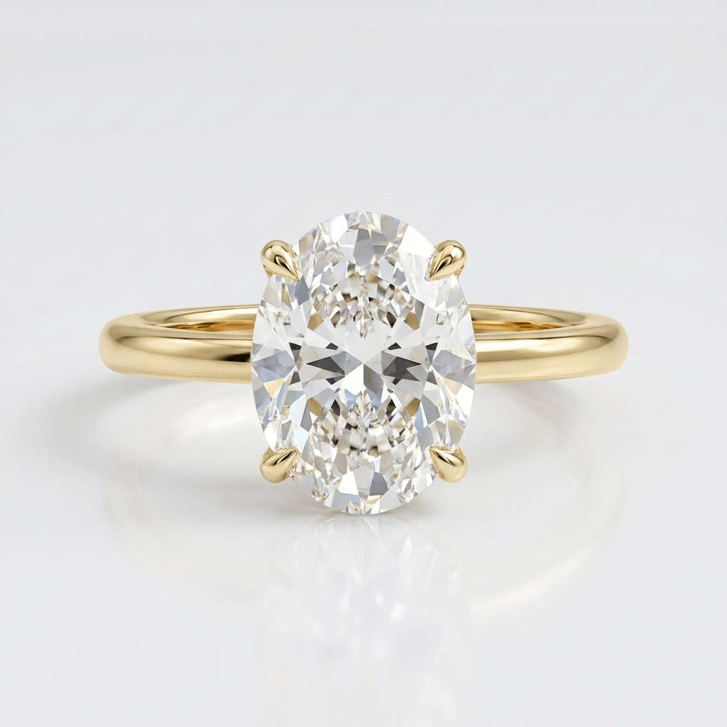 Anillo Ovalado Solitario con Cristal de Oro