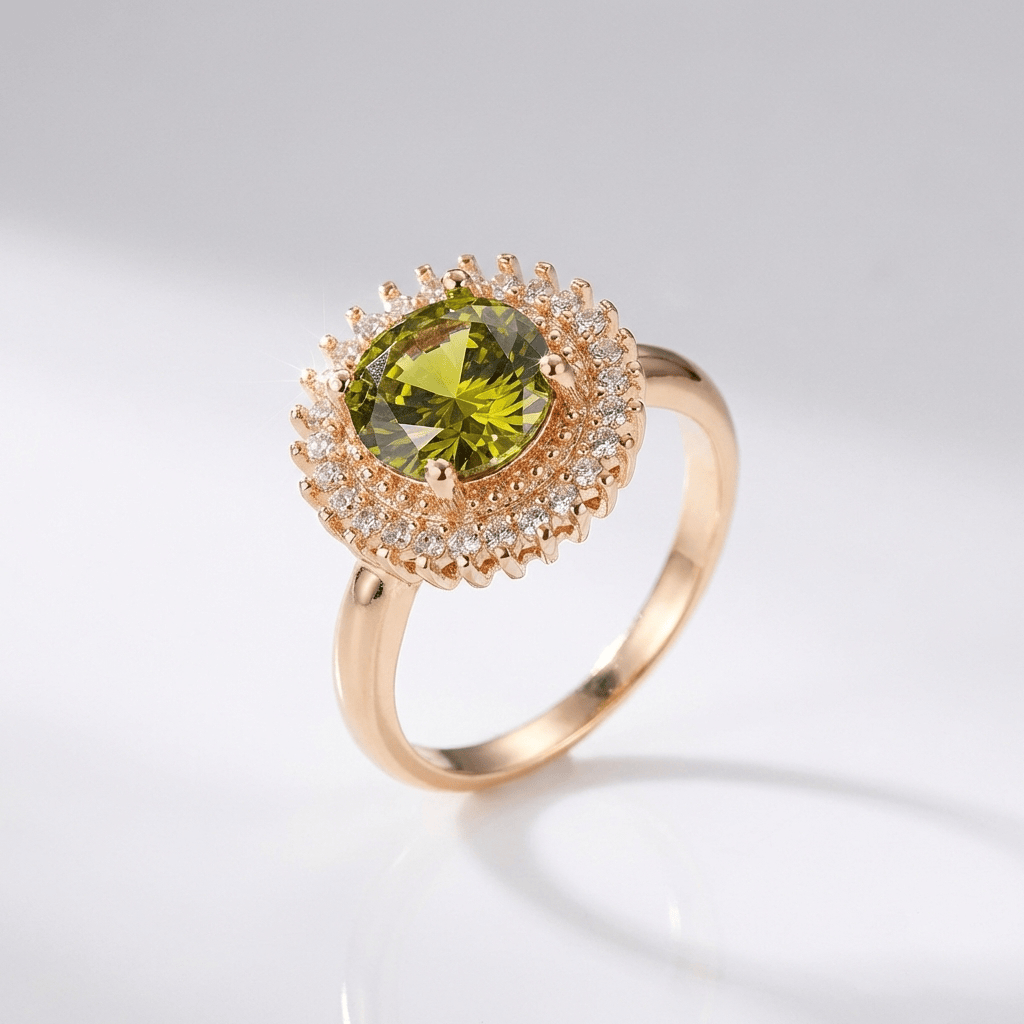 Anillo Halo con Peridoto de Oro