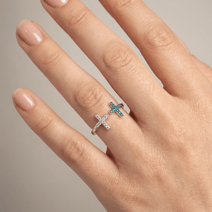 Anillo Cruz Turquesa Ajustable