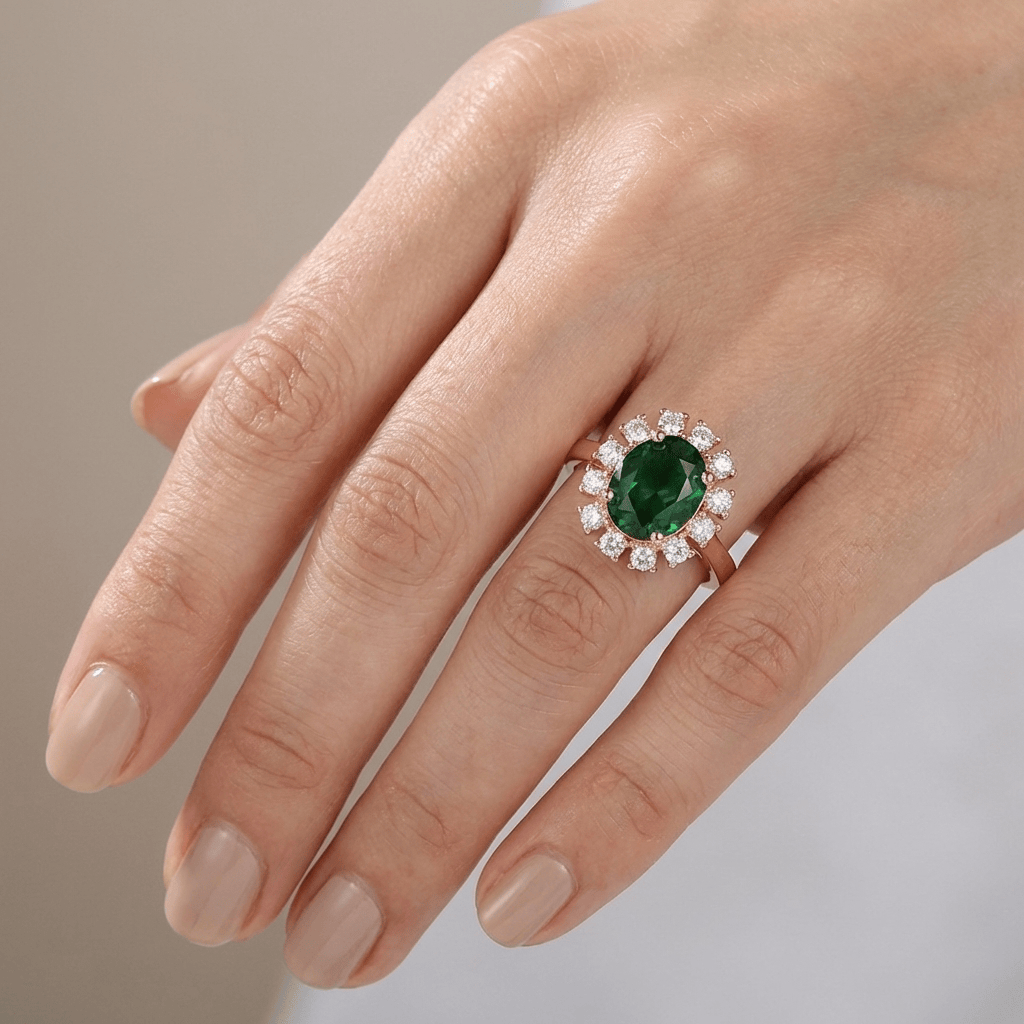 Anillo Halo Ajustable con Esmeralda