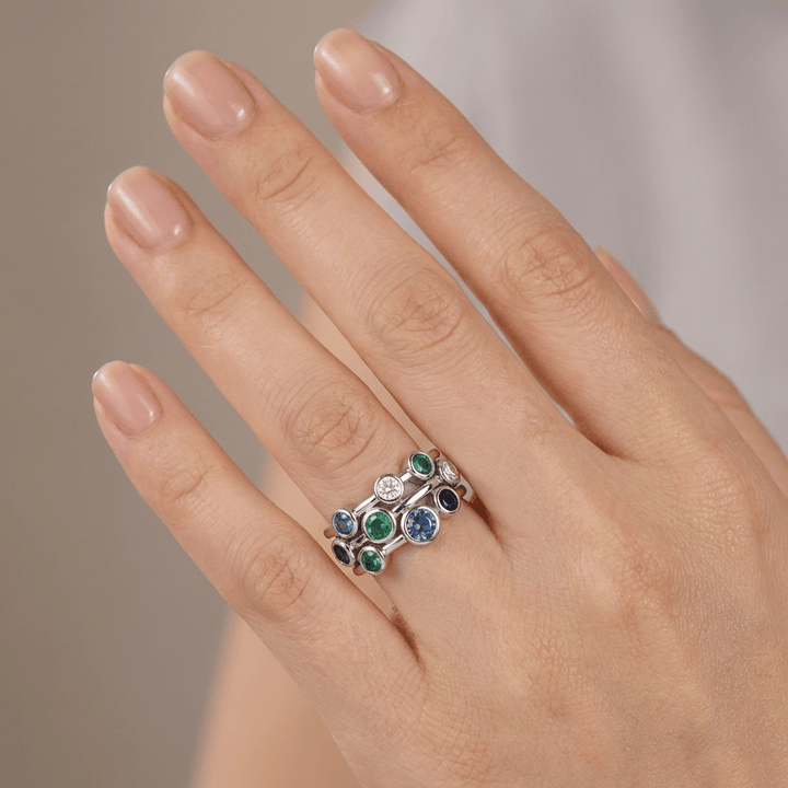 Anillo con Piedra Colorido Plateado