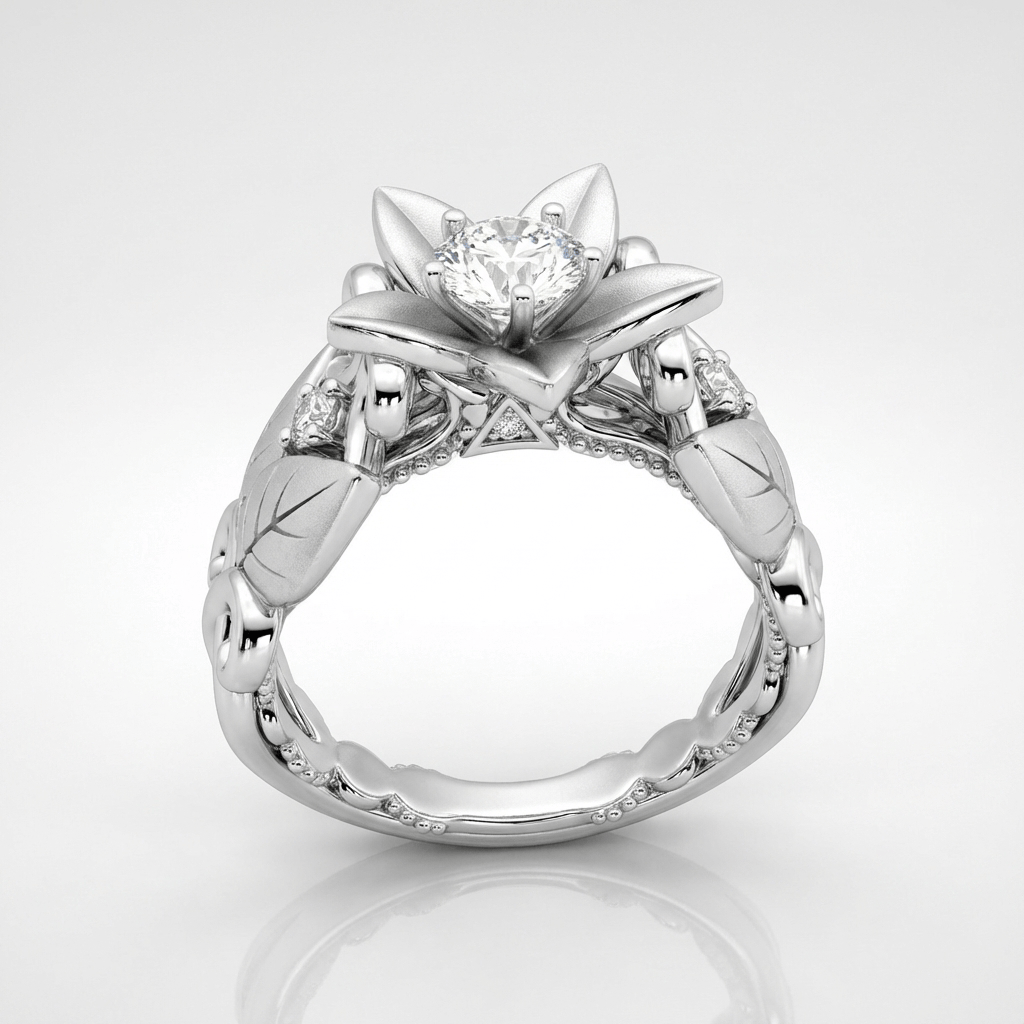 Anillo con Pétalo y Corona y Circonita