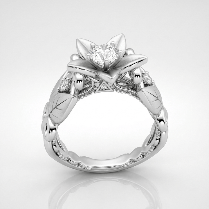 Anillo con Pétalo y Corona y Circonita