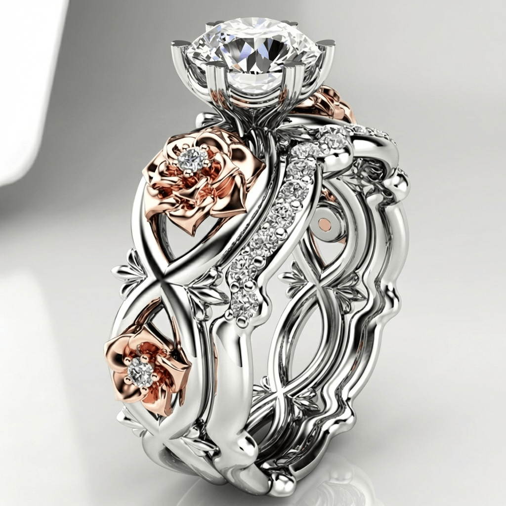 Anillo Floral Bicolor Brillante