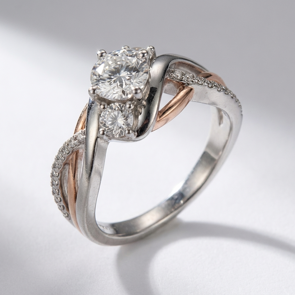 Anillo Trenzado con Cristal de Oro Rosa
