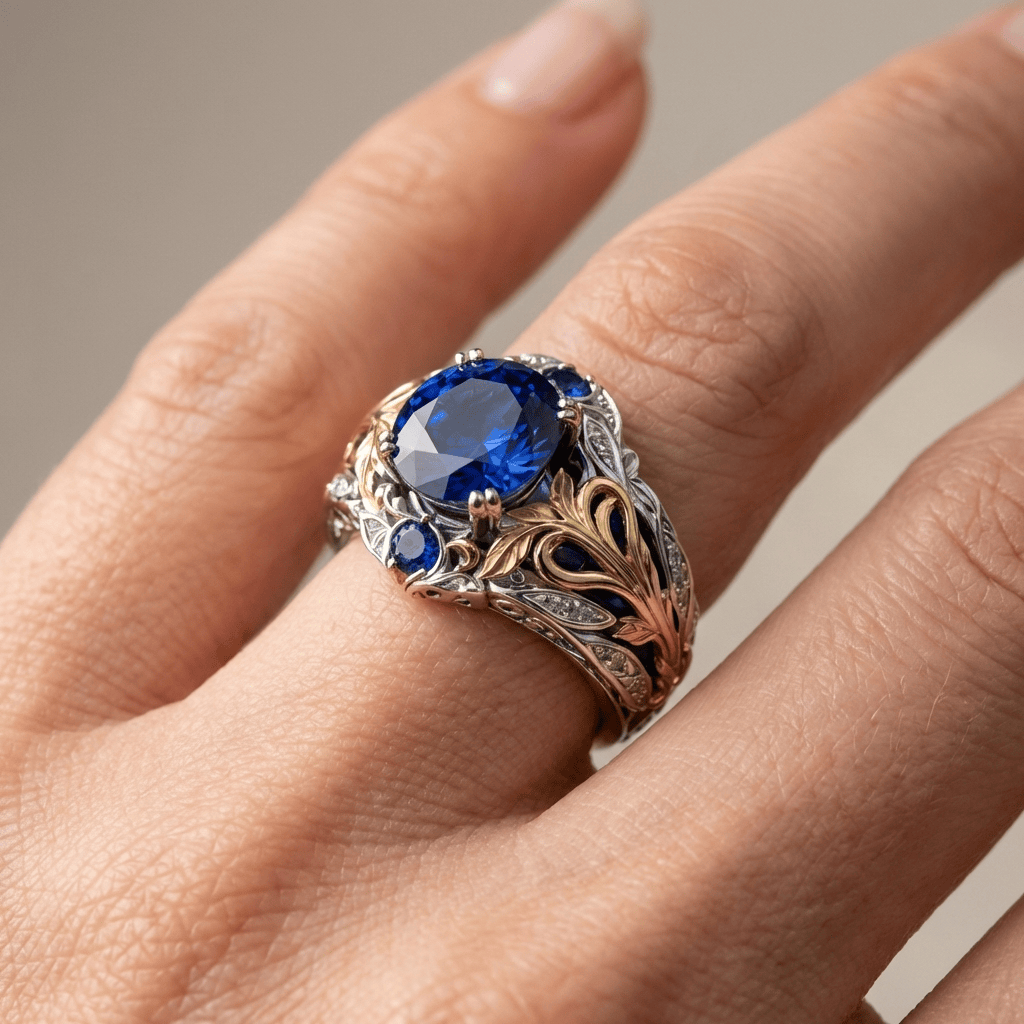 Anillo Azul Real y Dorado
