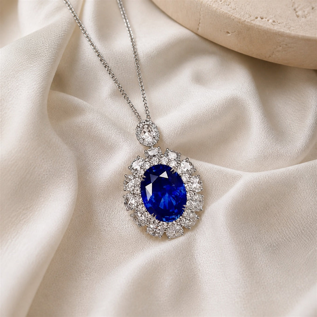 Colgante Piedra Azul Oro Blanco