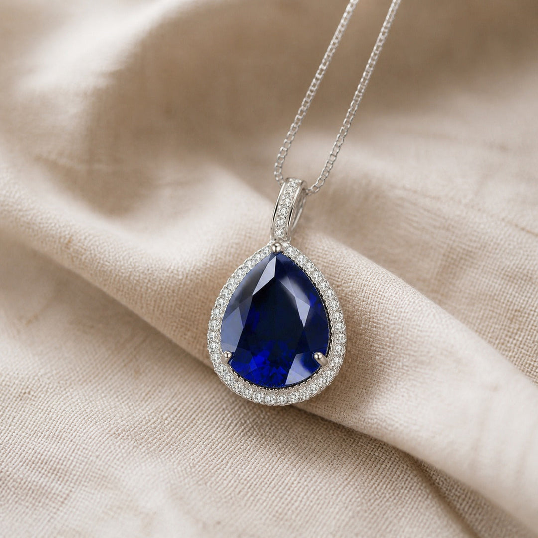 Collar Gota Azul Oro Blanco