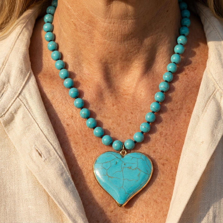 Collar Corazón Turquesa con Perlas