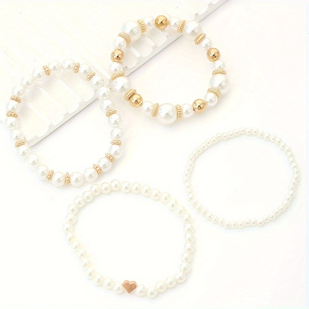 Conjunto de Pulseras Apiladas de Perlas