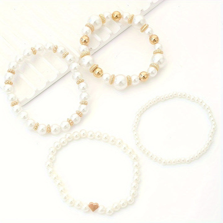 Conjunto de Pulseras Apiladas de Perlas
