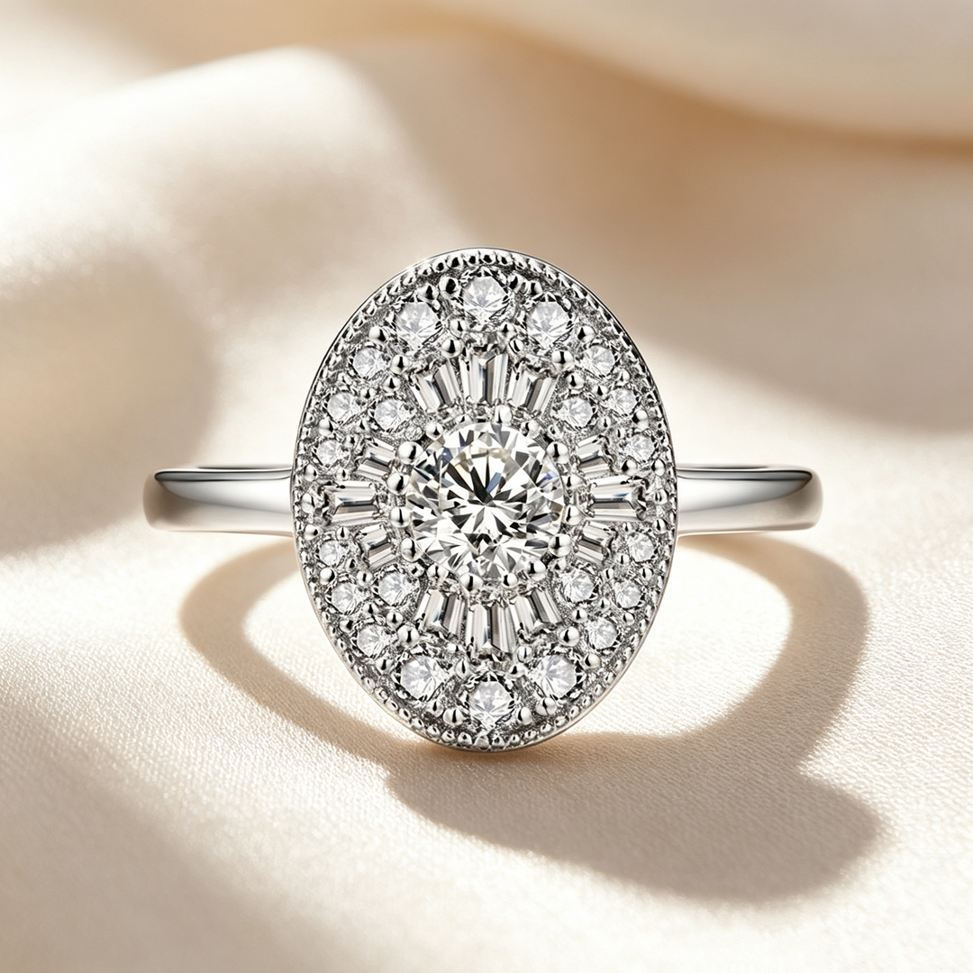 Anillo Halo Ovalado Radiante
