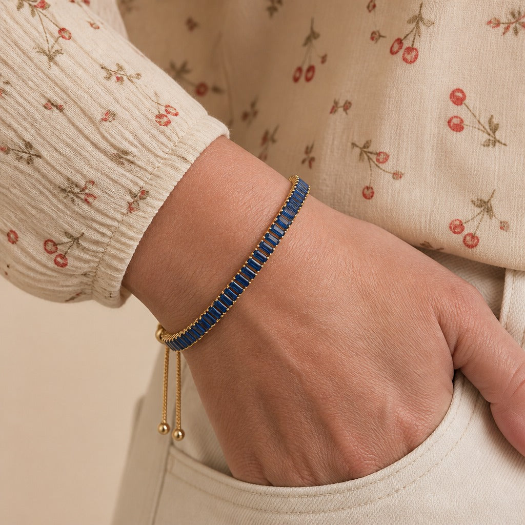 Pulsera Tenis Cristal Azul Ajustable