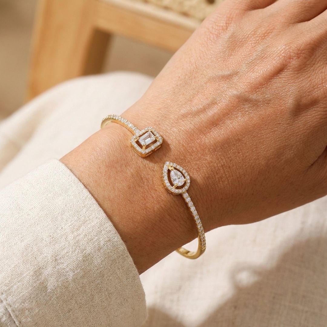 Brazalete Abierto Dorado Dos Piedras