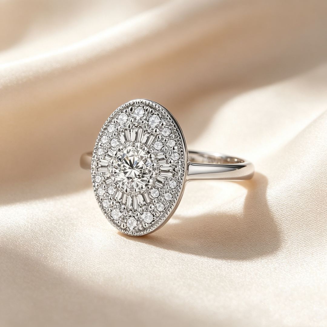 Anillo Halo Ovalado Radiante
