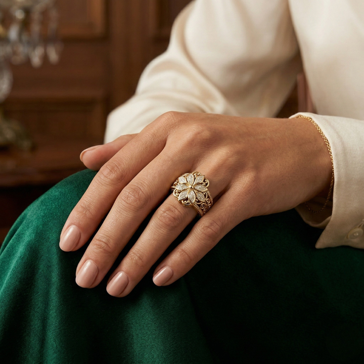 Anillo Floral Grabado