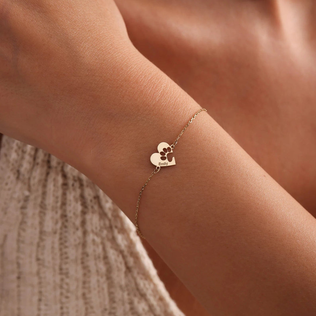 Pulsera personalizada con huella de mascota en corazón