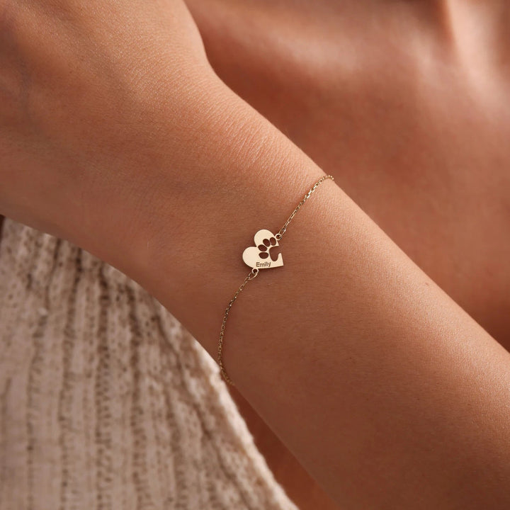 Pulsera personalizada con huella de mascota en corazón