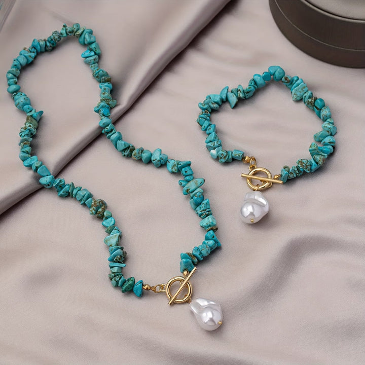 Conjunto de Collares y Pulsera Turquesa y Perla