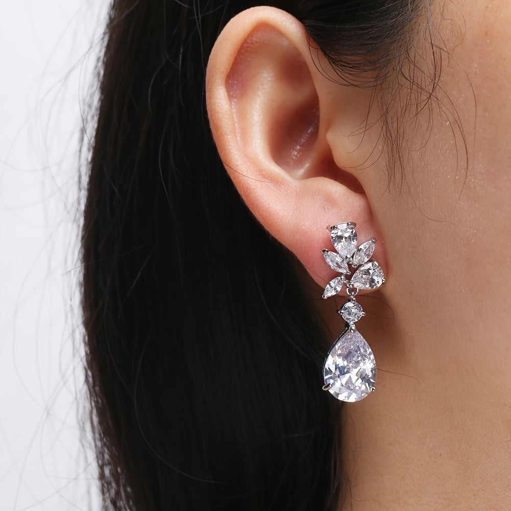 Pendientes Gota Floral Oro Blanco
